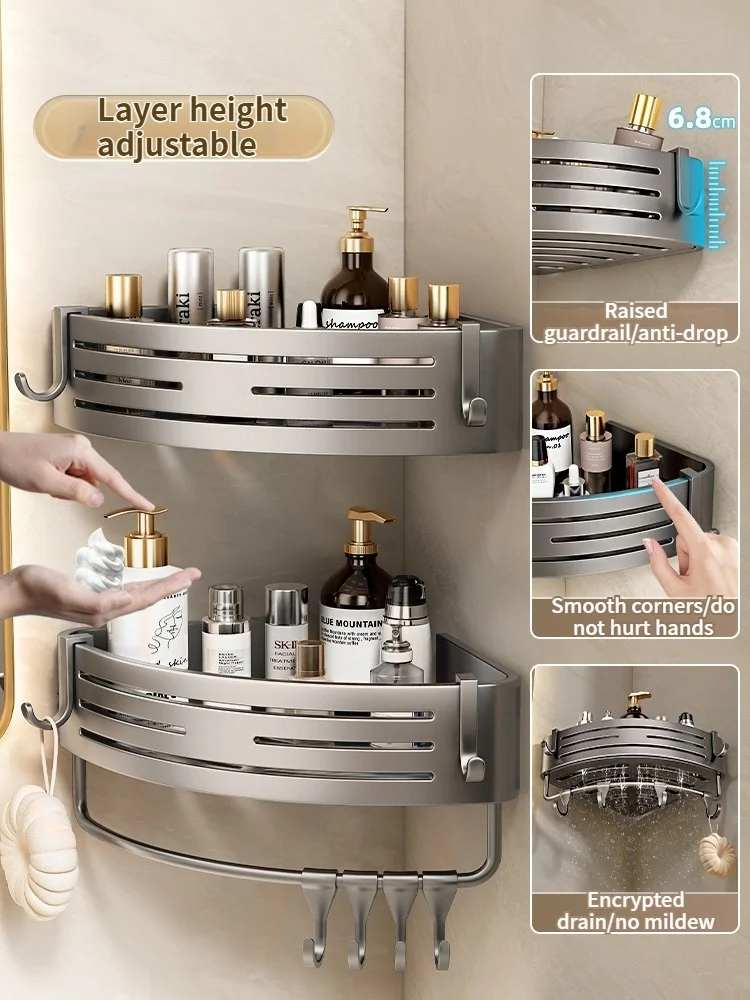 Kein Bohren in die Wand erforderlich für die Installation. Aluminium-Badezimmerregal, Shampoo-Regal, Aufbewahrungshalter, Küchenorganizer, Wandregal.