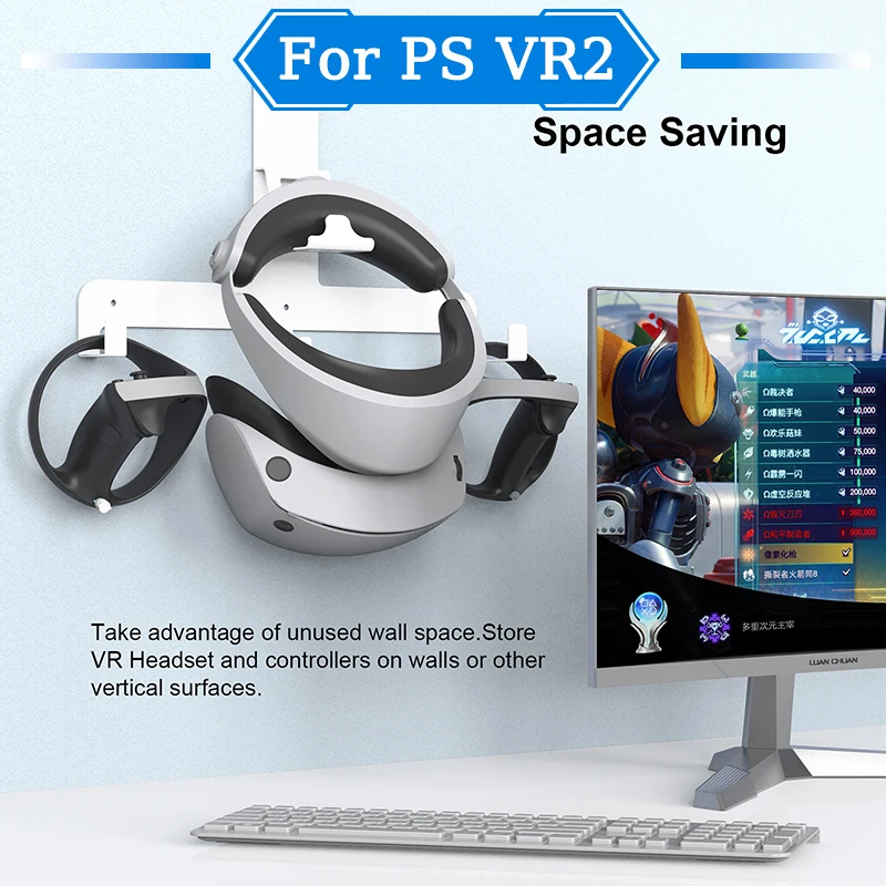 

For PS VR2 wall mount display stand Wall-mounted Game Controller Storage Holder Space Saving Controller Bracket Headphone Rack