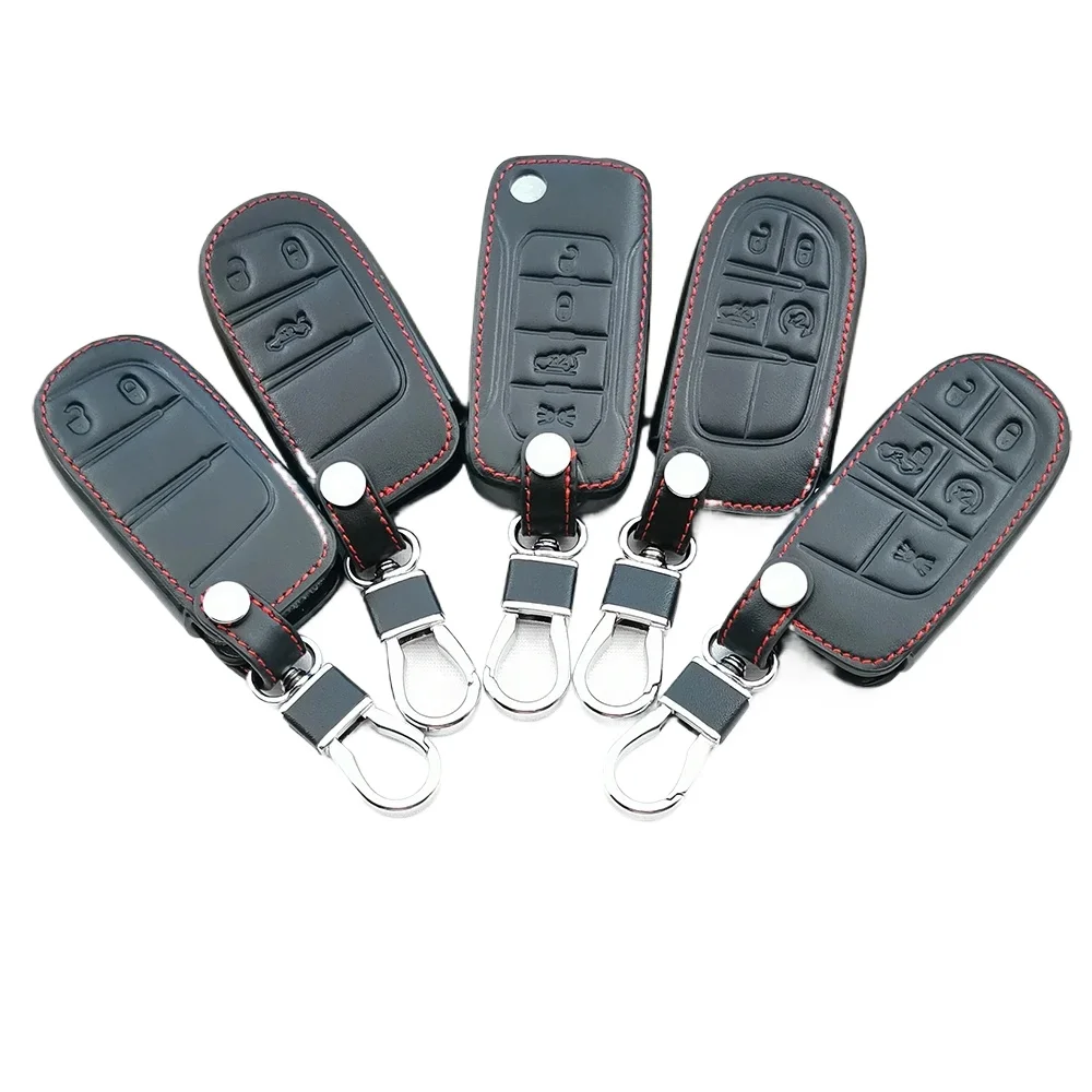 

Leather Car Key Case Cover Shell for Jeep for Fiat for Dodge Ram 1500 Journey Charger Dart Challenger Durango Accessories Box