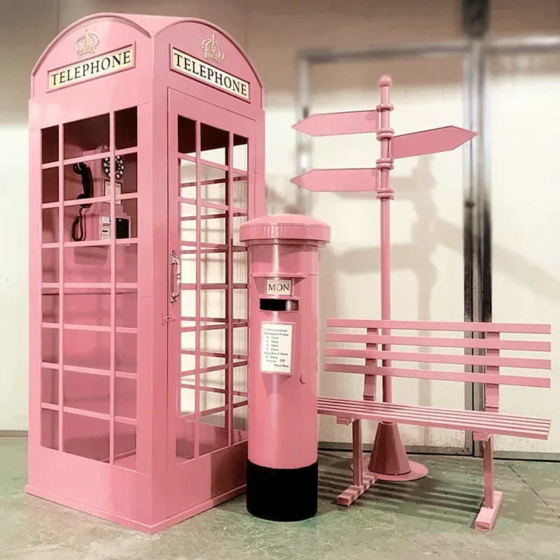 Hot Sale Pink Telephone Booth London Retro 360 Earphone Booth Handmade Craft For Wedding Party Use