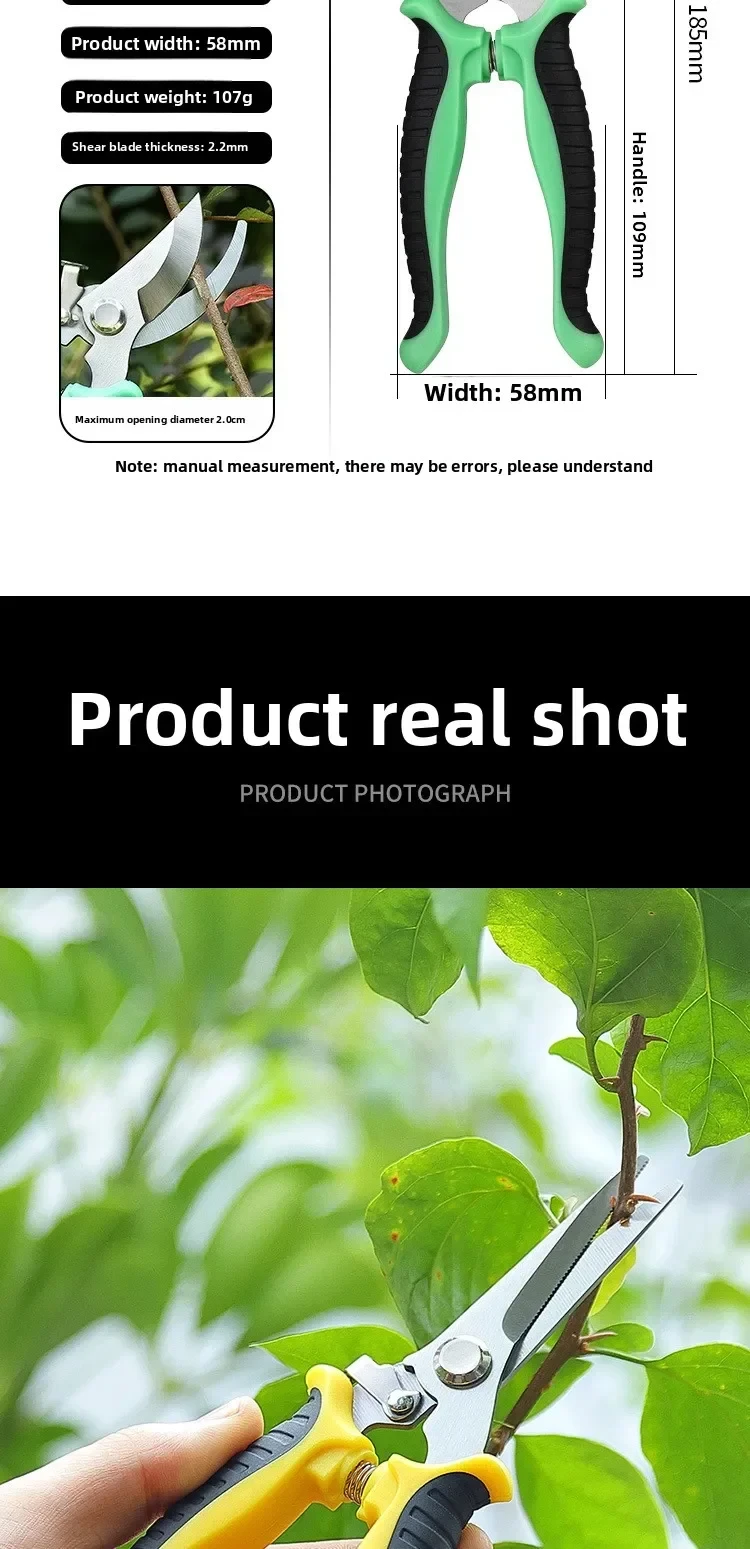 190 mm Gartenschere mit geradem Kopf, rutschfester Griff, Edelstahl-Outils-Handbücher, Haushalts-Bonsai-Gartenschere, Pruing-Schere – Detail 13