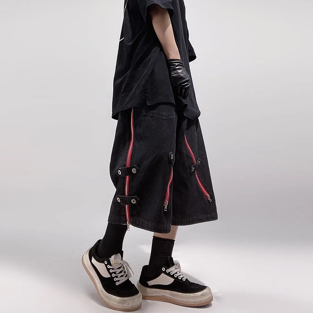 ARENS Summer Zipper Button Denim Shorts Mens Streetwear Hip Hop Knee Length Pants Harajuku Vintage Baggy Casual Short Male