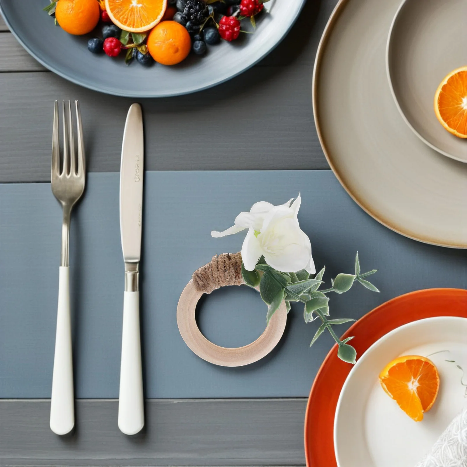 

6Pcs Napkin Rings Flower Faux Eucalyptus Leaves Serviette Buckles Wedding Banquet Birthday Party Christmas Table Decoration