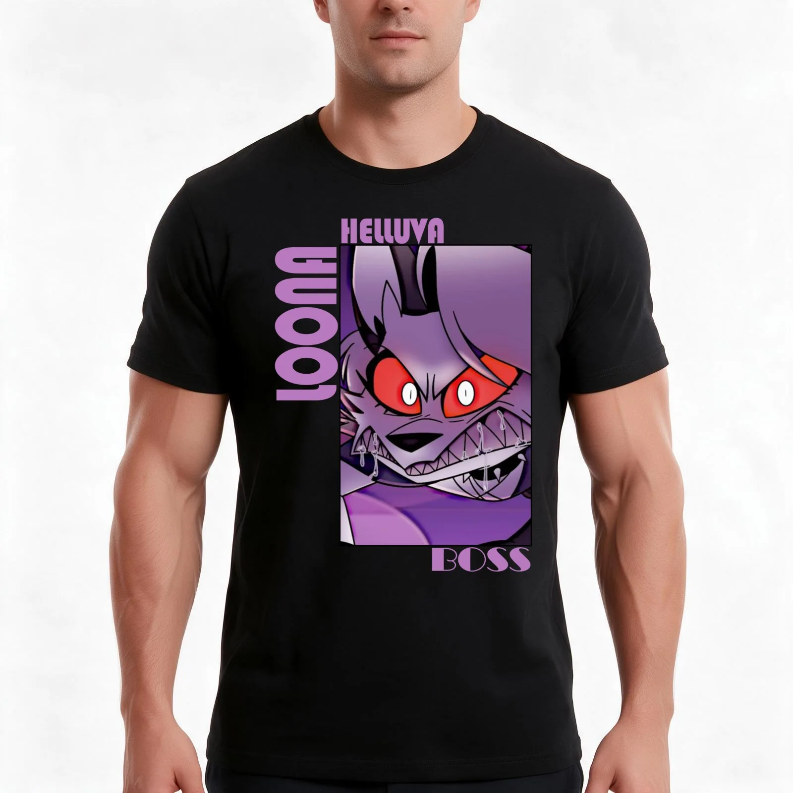 Helluva Boss Loona T-Shirt, Summer Casual Cotton Tee, Oversized Streetwear Tops, Vintage Graphic Print, Loose Fit Short Sleeve
