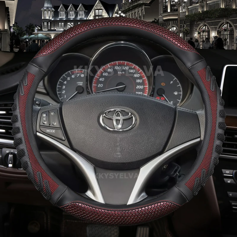 

Carbon Fiber +Leather Car Steering Wheel Cover For Toyota Yaris Vios 2014 2015 2016 2017 2018 Auto Accessories
