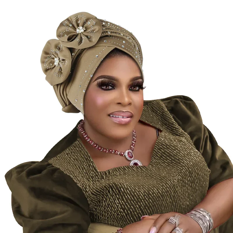 النساء الضفائر عمامة أحدث ربطة الرأس الأفريقية الماس رئيس التفاف Aso Oke النيجيري الزفاف Geles قبعة مسلم زهرة الحجاب بونيه قبعة