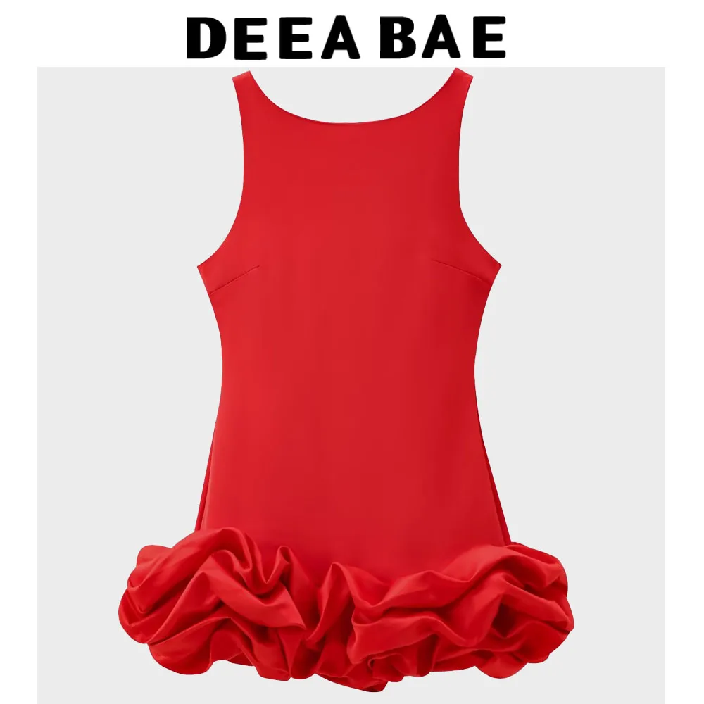 DEEABAE Elegant Party Dresses Women Round Neck Sleeveless Camisole Skirt Layered Decoration Short Backless Dress