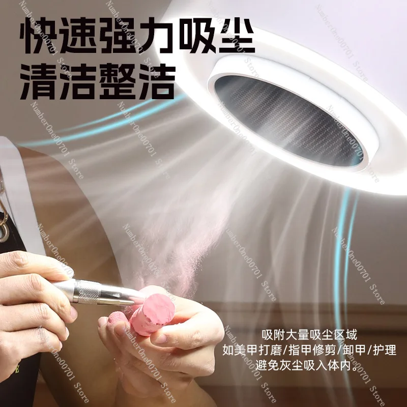 Nail Dust Collector with Light, Top Suction Nail Vacuum with LED Lamp, Desk Nail Art Dust Extractor with Stand, Quiet