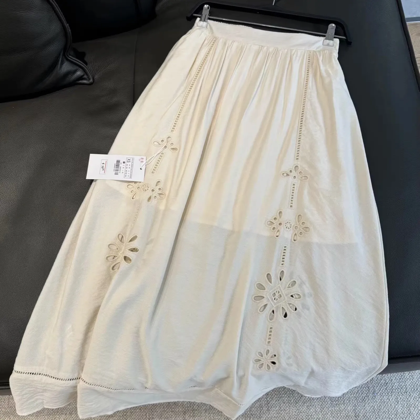 

High Waist A-Line Midi Hollow out Casual Skirt for Women Polyester Fiber Side Zipper City Walk Suitable Skirt