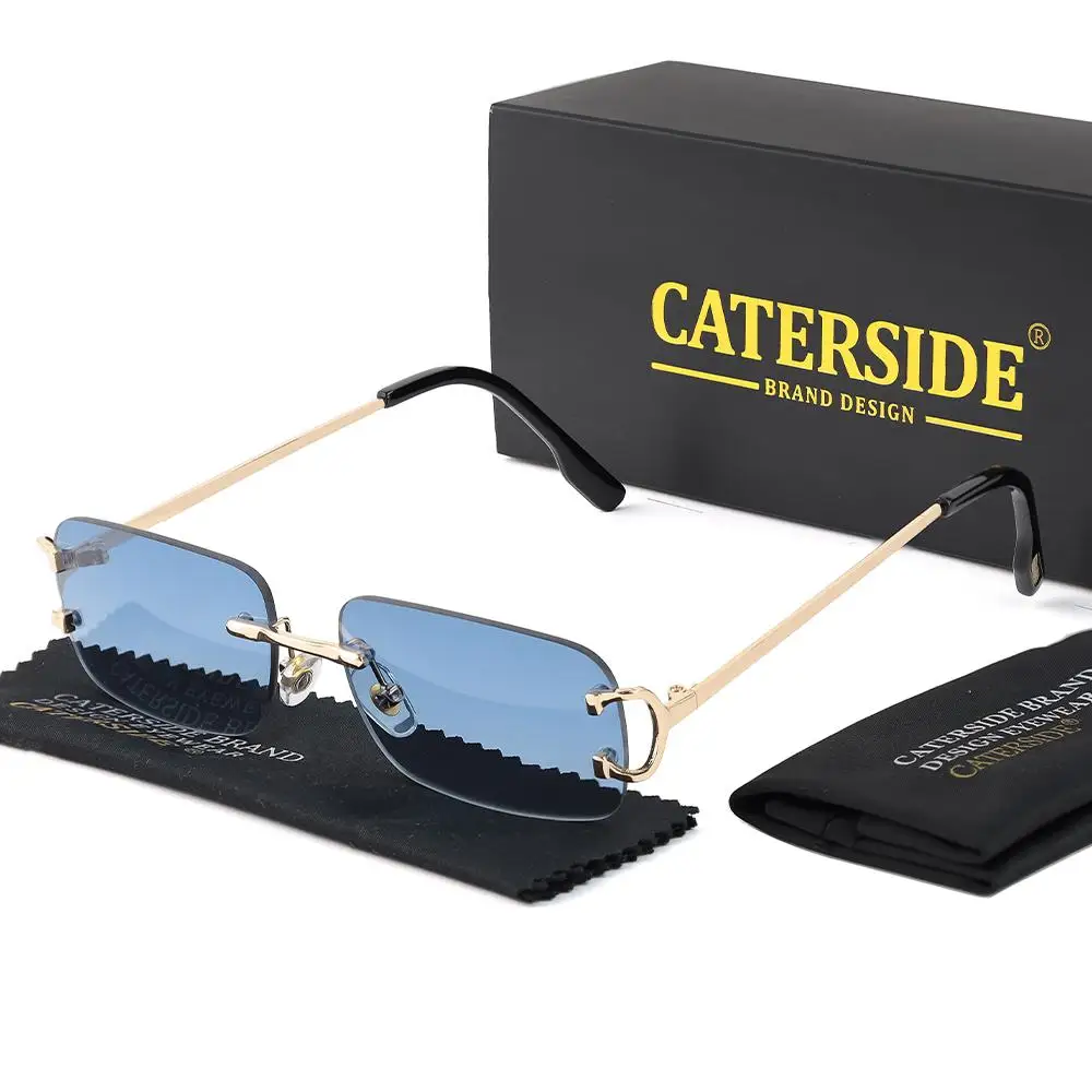 CATERSIDE Herren-Sonnenbrille ohne Rand, kleiner Rahmen, Markendesign, Metall, modische Sonnenbrille, Damen-Dekoration, Outdoor-Brille, UV400 – Detail 11
