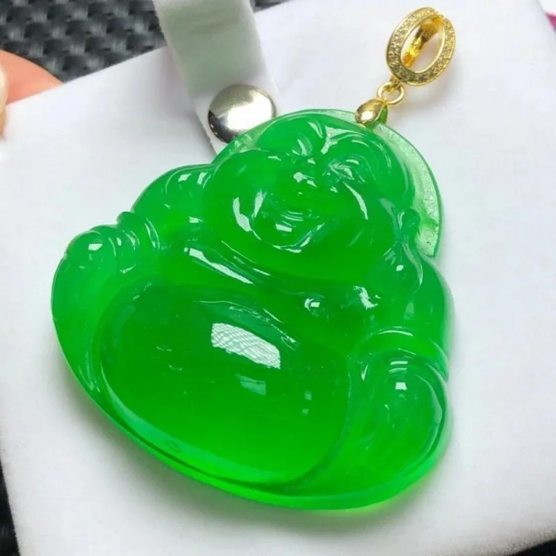 Ice Emperor Green Buddha Jade Buddha Pendant High Ice Yang Green Full Green Maitreya Buddha pendant lake safe necklace