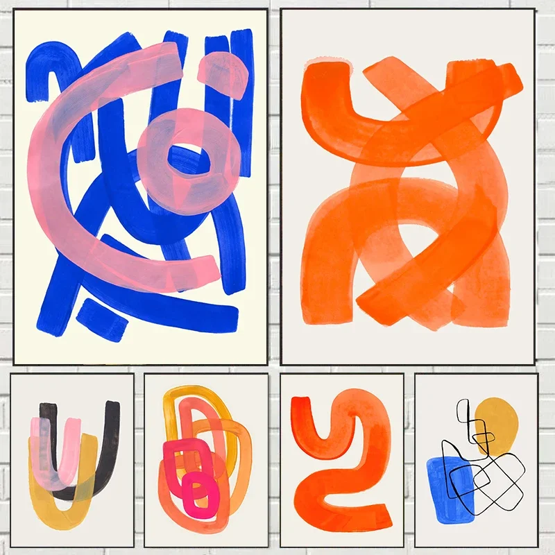 Minimalistisches Mid-Century Aquarell Pinselstriche Poster Abstrakter Orangefarbener Leinwanddruck Gemälde Wandkunst Bild Wohnzimmer Dekoration