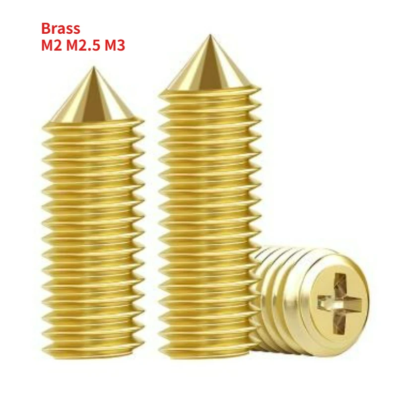 300pcs Brass Cross Head Cone Point Grub Set Screw M2 M2.5 M3 Tapered End Headless Bolt Length 3mm~12mm