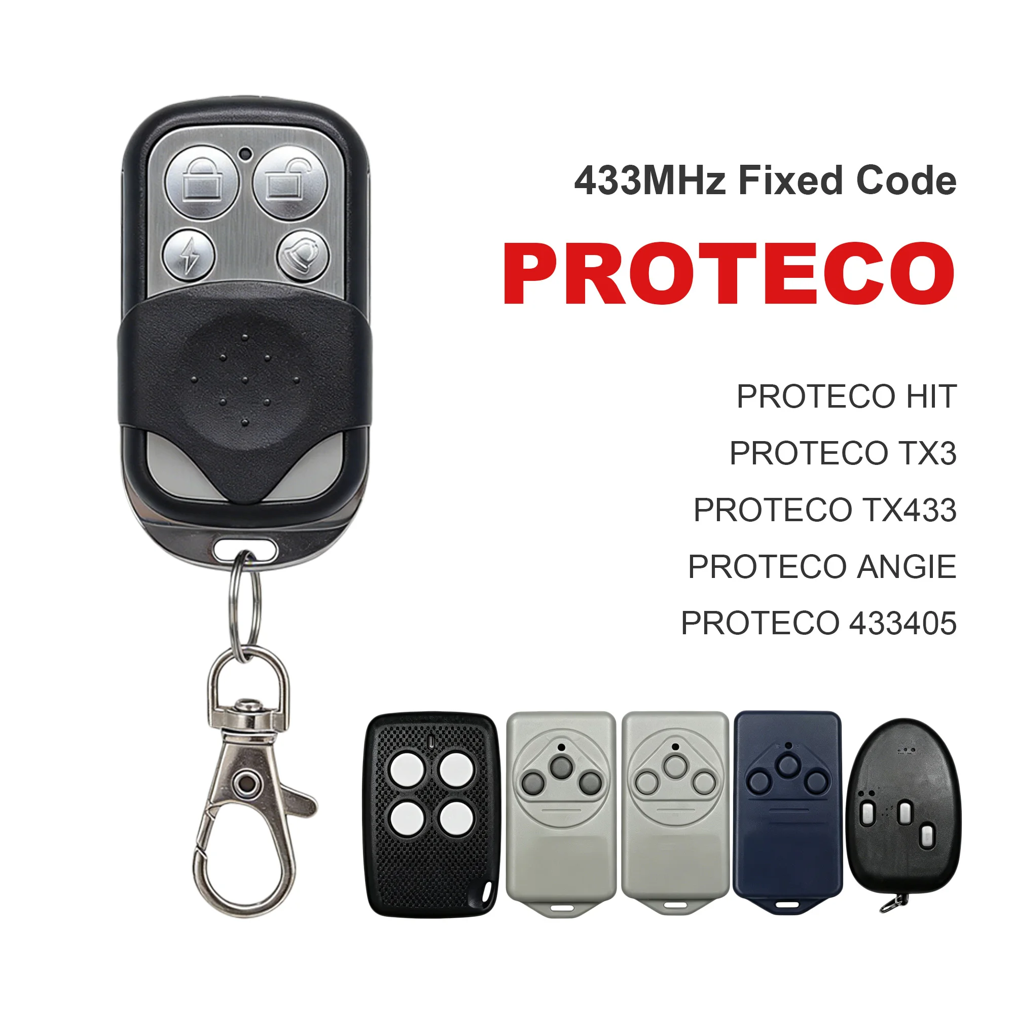 5Pcs 4‑Button 433MHz Fixed Code Remote Duplicator Key Fob for MOTOSTAR PROTECO ROGER TORMATIC FERPORT Garage Gate Opener