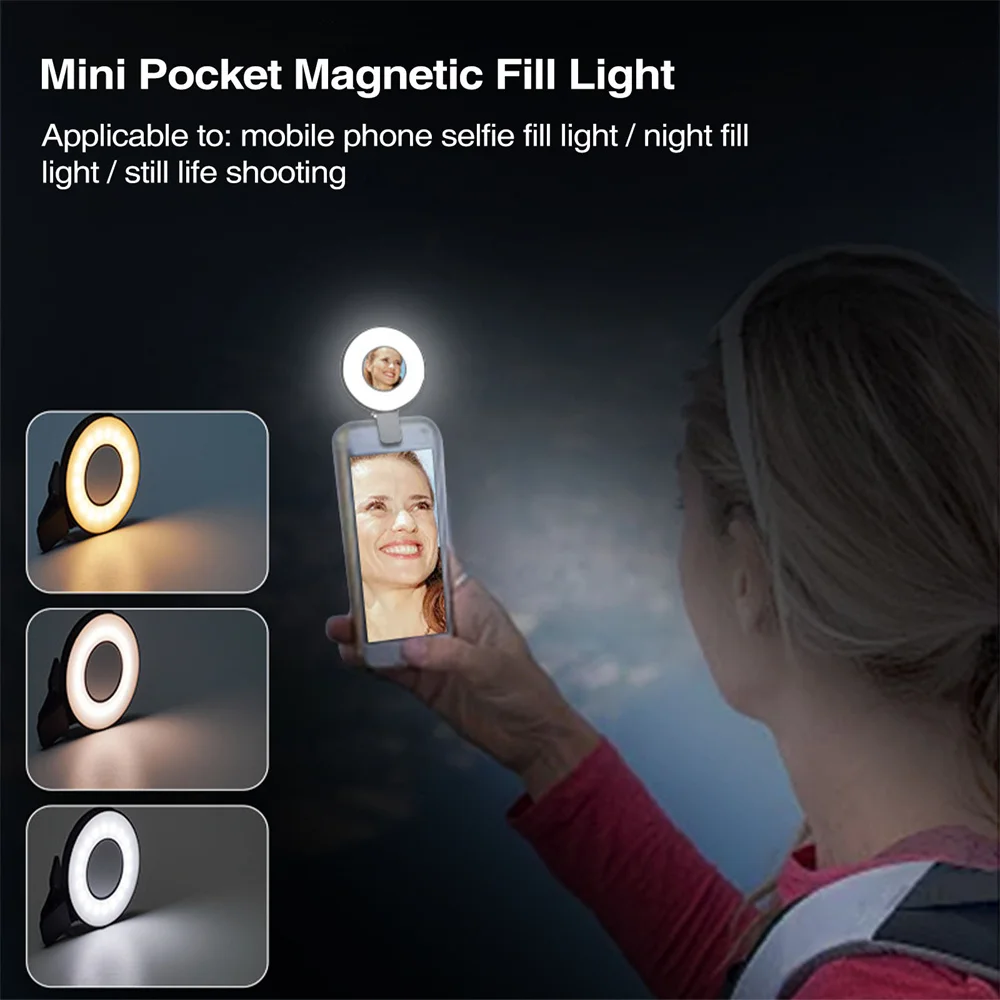 Luce magnetica per selfie con clip per smartphone Luce di riempimento ad anello a LED per Magsafe Iphone 12 13 14 Serie Luce per telefono Android