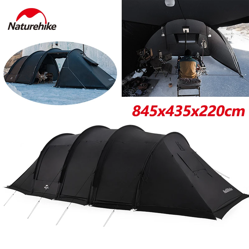 Naturehike Cloud Vessel Tunnel Tent 4 Rod With Snow Skirt Large Double Silicon Black 4-6 Person Nylon Waterproof Hiking Tent