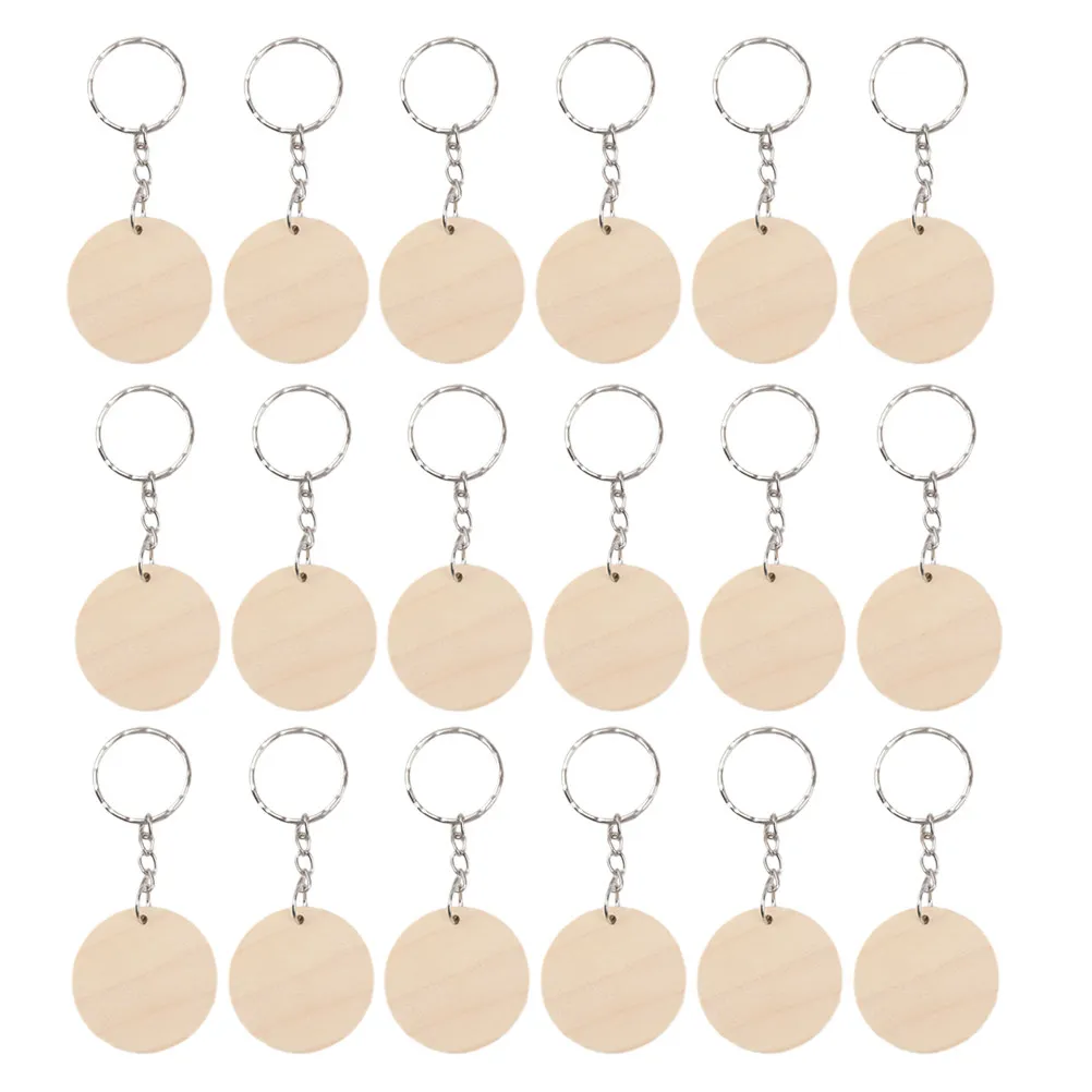 1 Box Round Wooden Discs Keychain Unfinished Blank Smooth Surface DIY Accessories Keychain DIY Set Hanging Charm Key Rings