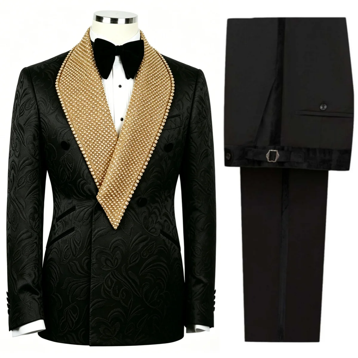 Exquisite Wedding Tuxedos Jacquard Beaded 2 Piece Set Jacket Pants Men Suit Fashion Double Breasted Evening Blazers Customized