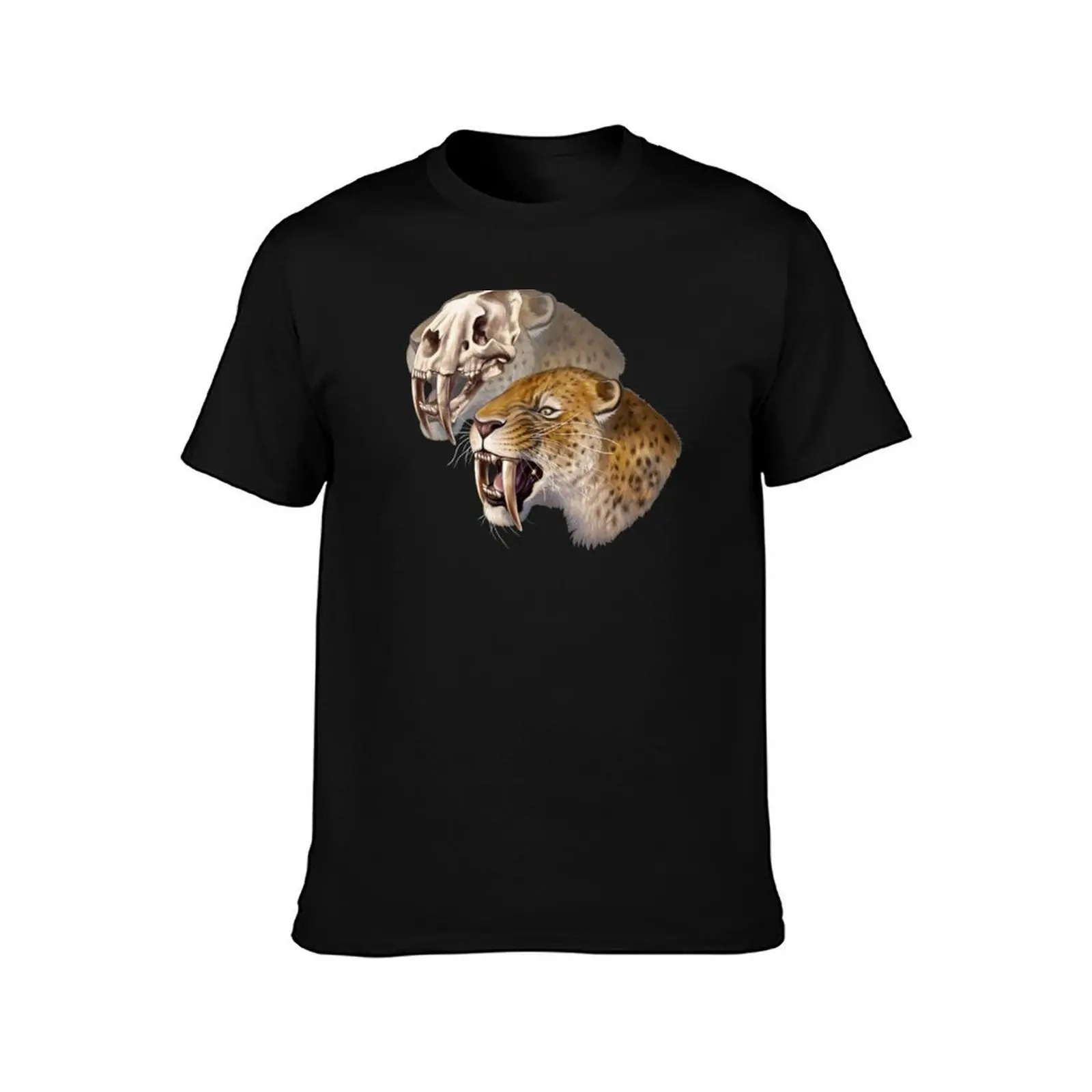 Sabre-toothed Cat (Smilodon fatalis) T-Shirt Large Size Casual Tee Shirt T-Shirt