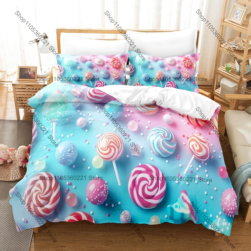 

Kawaii Cartoon lollipop Bedding Set Single Twin Full Queen King Size Bed Set Adult Bedroom Duvetcover Sets Anime Bed Sheet Set