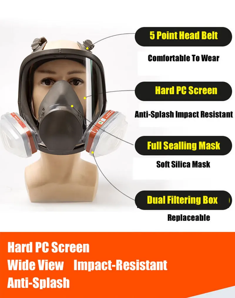 6800 Large View Full Gas Mask Full Face Respirator Painting Spraying Silicone Mask Body