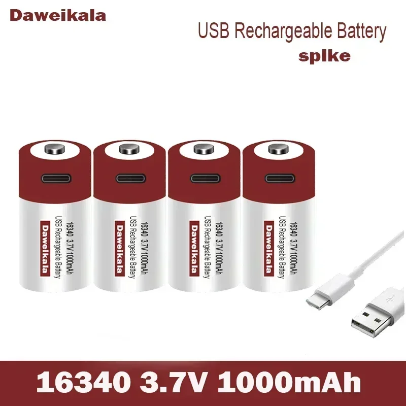 2024 New modelUSB fast charging battery SHSEJA CR123A 123A CR123 ICR 16340 3.7V lithium-ion battery at 1000mAh