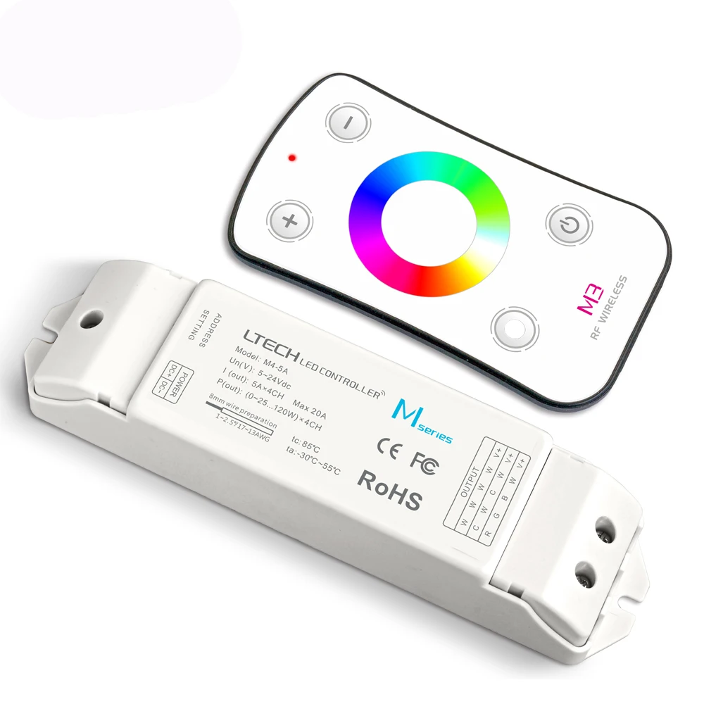

LTECH Led RGB Strip Controller 2.4GHz RF Remote Wireless DC12V 24V Input 5A 4 Channel 240W Output Led RGB Strip Dimmer Control