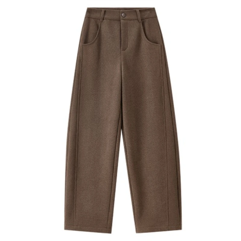 SENTUBILA Women's Coral Fleece Pants 2025 Winter Loose O-shape Segmentation Line Trousers Slim Casual Simple Bottoms 154KN2819