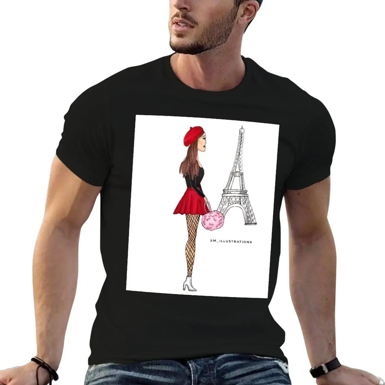 Paris Girl Drawing - Leaving Paris Fashion art print T-Shirt cute clothes shirts graphic tee cheap stuff men t shirt