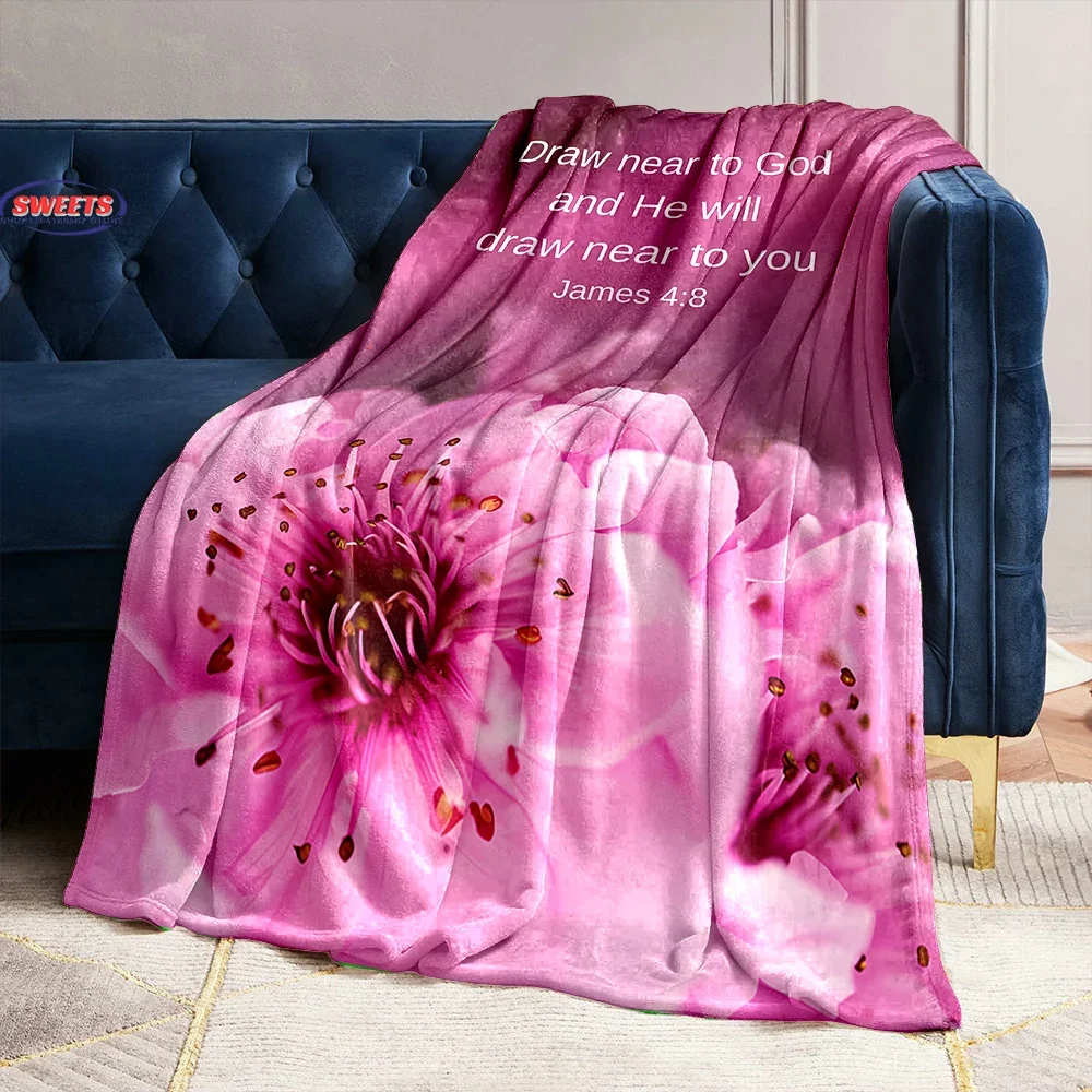 Devout Faith Bible Verses Flannel Blanket Throw Sofa Bed Cover Four Season Soft Fluffy Quilt Blanket Outdoor Leisure Nap Office