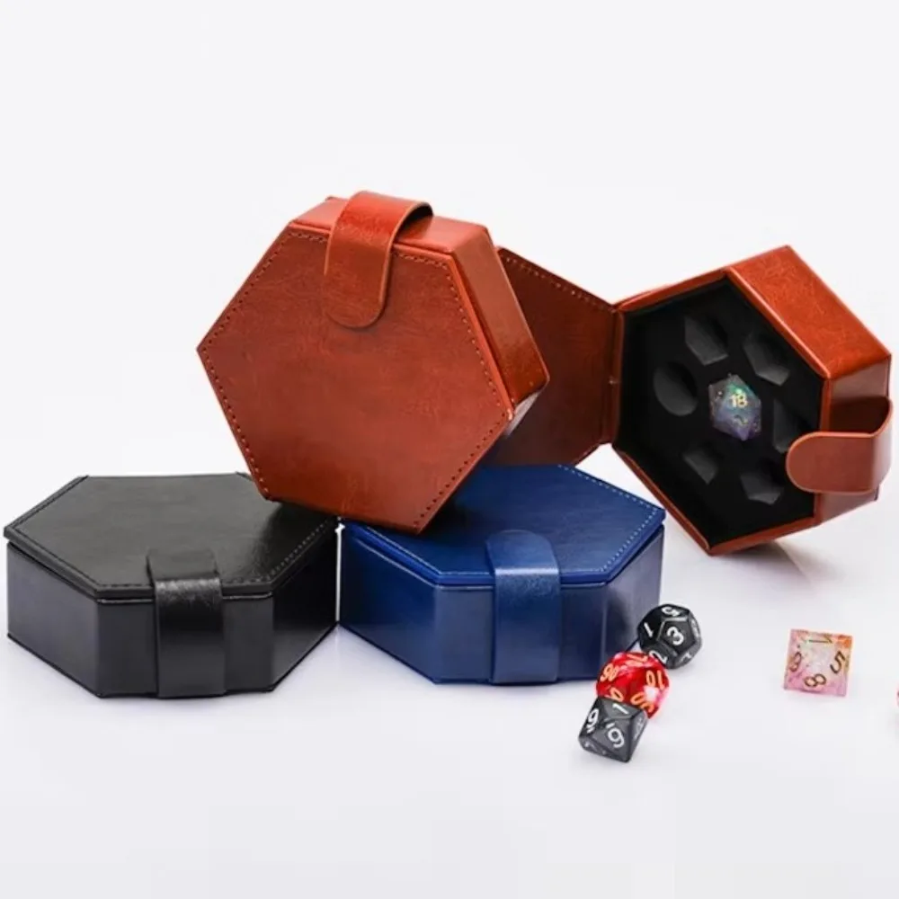 New PU Leather Dice Storage Bag Can Hold 7 Dice Protective DND Bundle Pocket Hexagon Run Group Dice Box Jewelry Storage Case