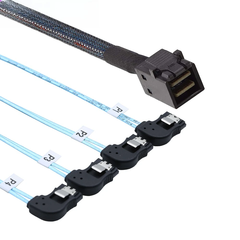 Kabel serwerowy ADT-Link Mini SAS SFF-8643 do 4 SATA 7P z lewym skrętem, długość opcjonalna 0,5M 1M, akcesoria PC, kabel przedłużający