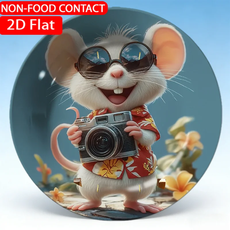 1pc Elegant Ceramic Decorative Plate- Photography Mouse Theme Design Non-food Contact, Home Desk Ornaments, Living Room and