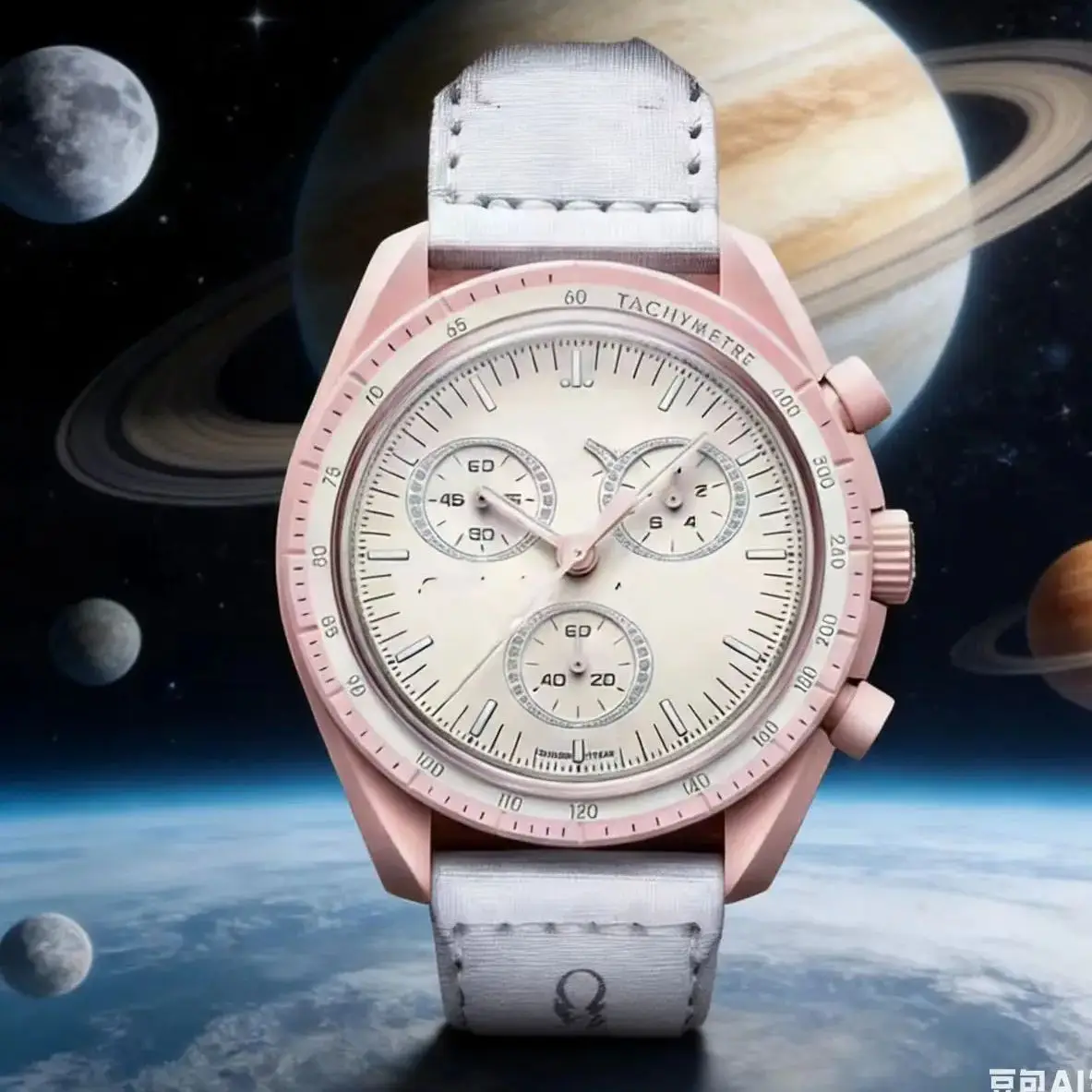 

Lunar Superpower Same Cartoon Three Eye Moon Phase Earth Calendar, Leather Strap Quartz Watch, Velcro Moon Mission Gift, Thanksg