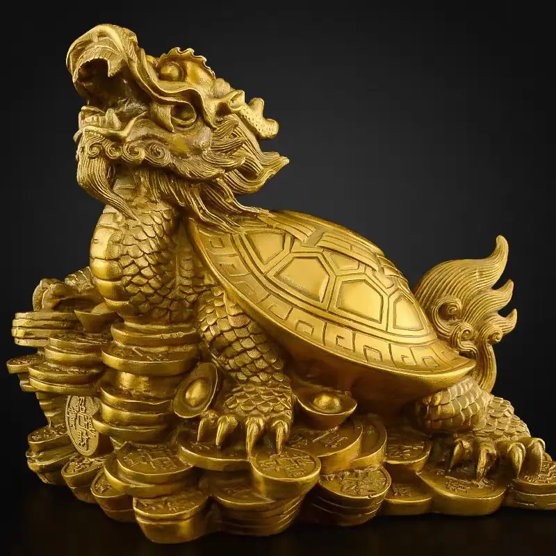 TOP COOL # HOME GOOD protective-efficacious Talisman House Protection Money Drawing Dragon Turtle FENG SHUI Brass statue-35 CM