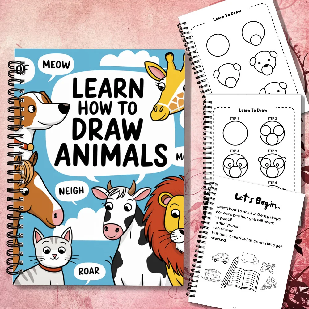 1 pezzo di delizioso taccuino di storie a tema animali con guide da disegno, adatto per casa, ufficio, aree per il tempo libero, perfetto per gli amanti dell'arte