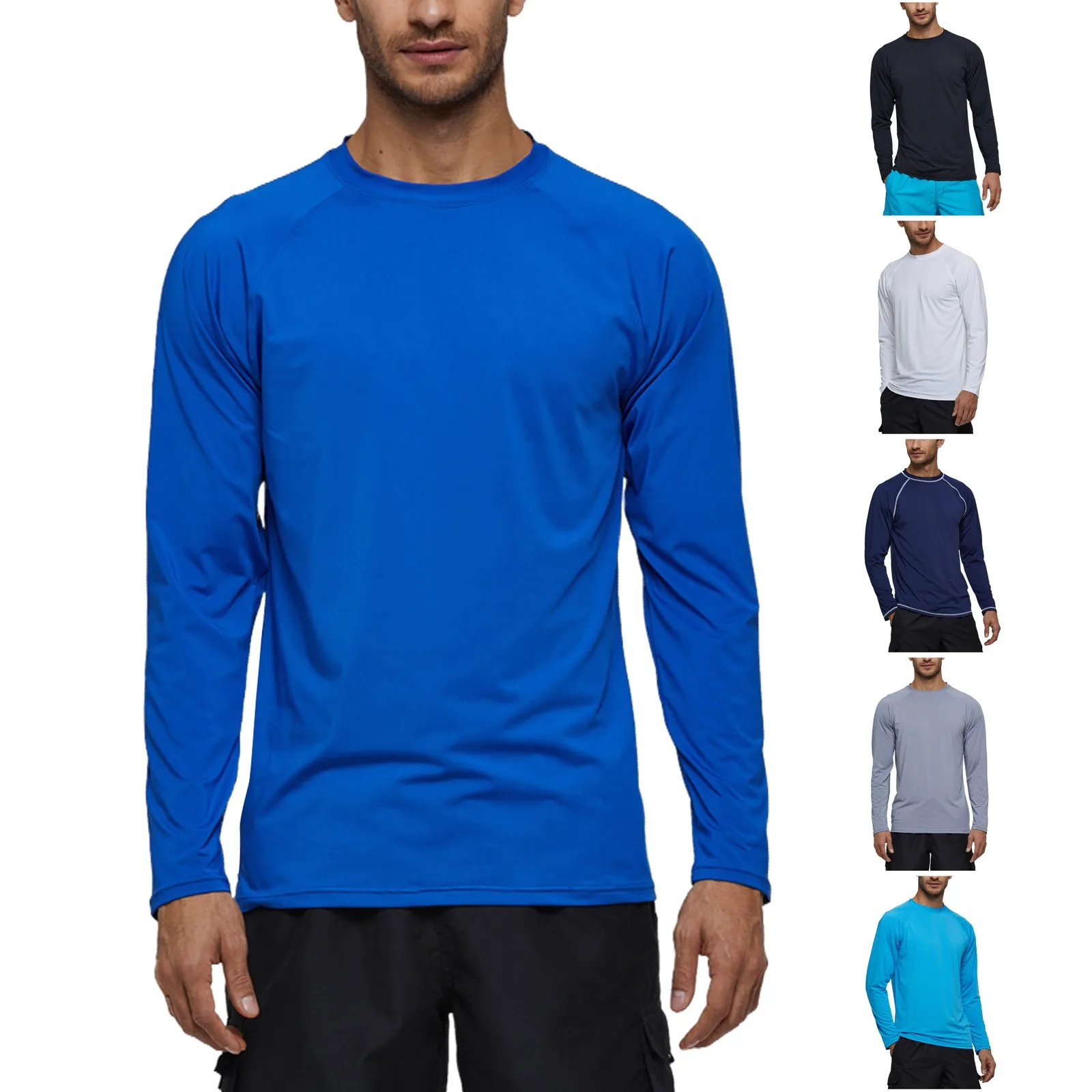 Men Solid Color Tops Causal Comfy Long-Sleeved Loose Clothing Beach Vacation Quick-Drying Surfing Swimwear Daily All-Match Tops