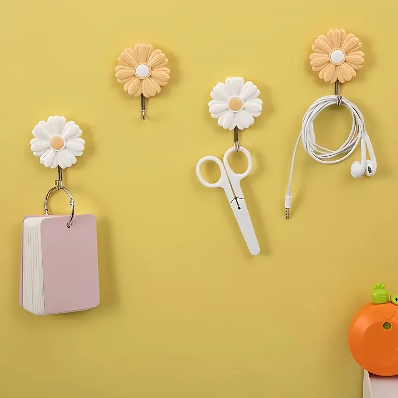 2/4 Stück rustikale Gänseblümchen-Klebehaken – bohrfreie, hochbelastbare Kunststoff-Wand- und Türhaken für Küche und Schlafzimmer