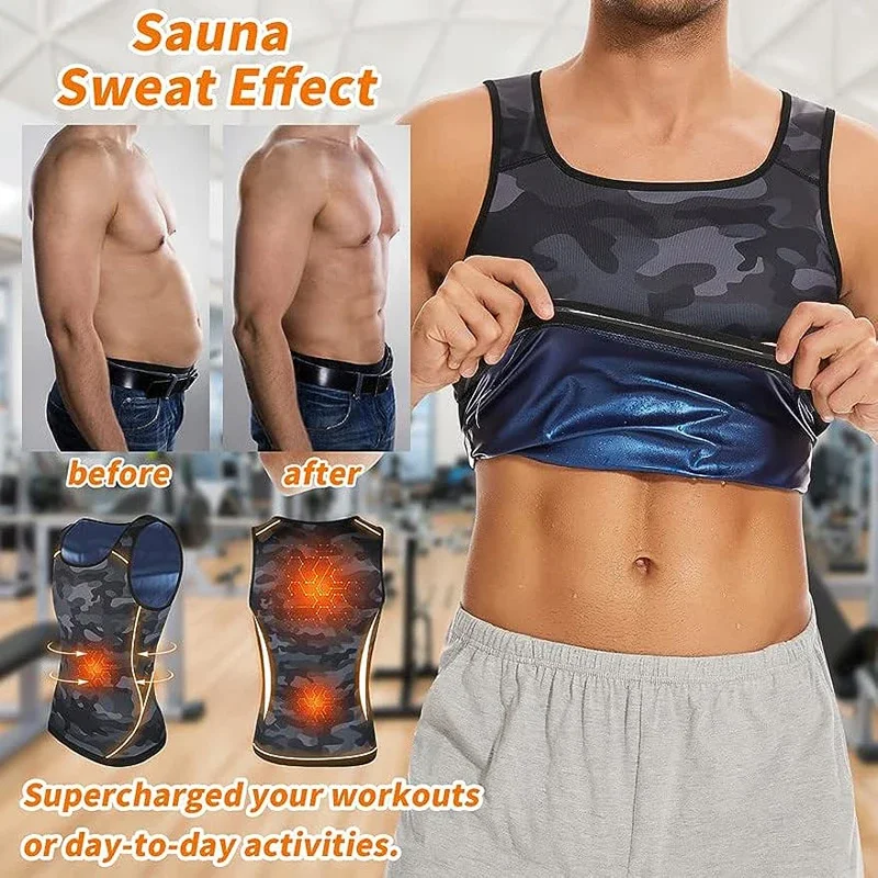 

Men Body Shaper Sauna Suit Waist Trainer Weight Loss Workout Slimming Tank Top Pullover Camo Heat Trapping Sweat Enhancing Vest