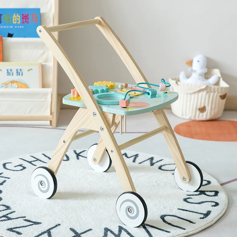 Trotteur d'apprentissage en bois pour bébé, jouets multifonctions, poussette pour tout-petits