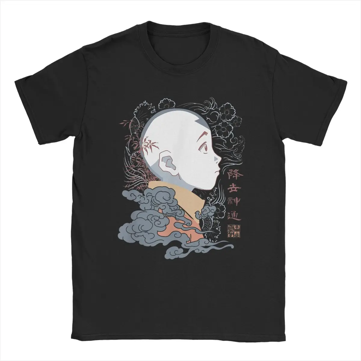 Aang Side Profile Kanji T Shirt Men 100% Cotton T-Shirts Crew Neck Avatar The Last Airbender Tees Short Sleeve Clothes Graphic