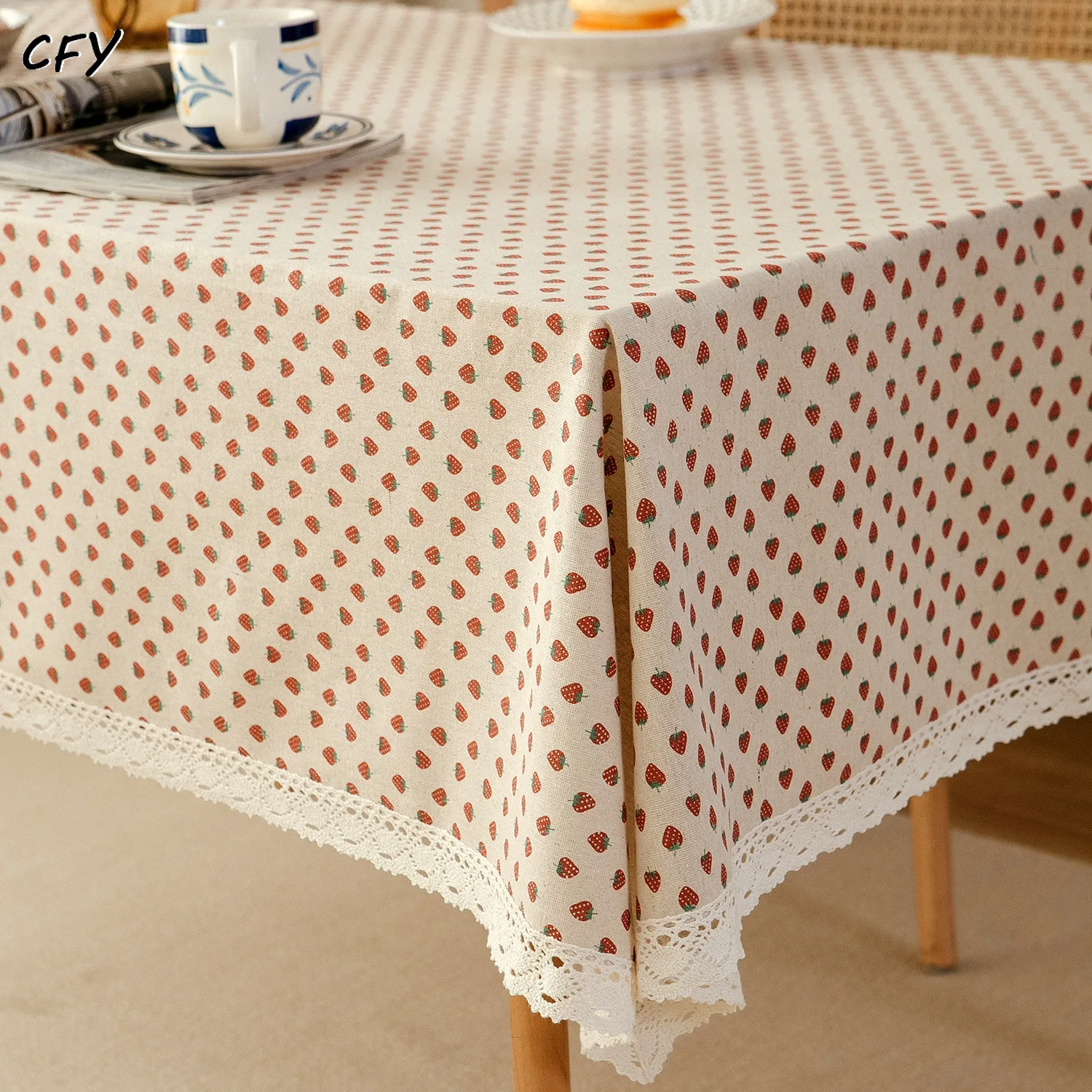 Cotton Linen Pastoral Style Strawberry American Rectangular Tablecloth Tea Table Pad Meal Cloth Photo Background Cloth