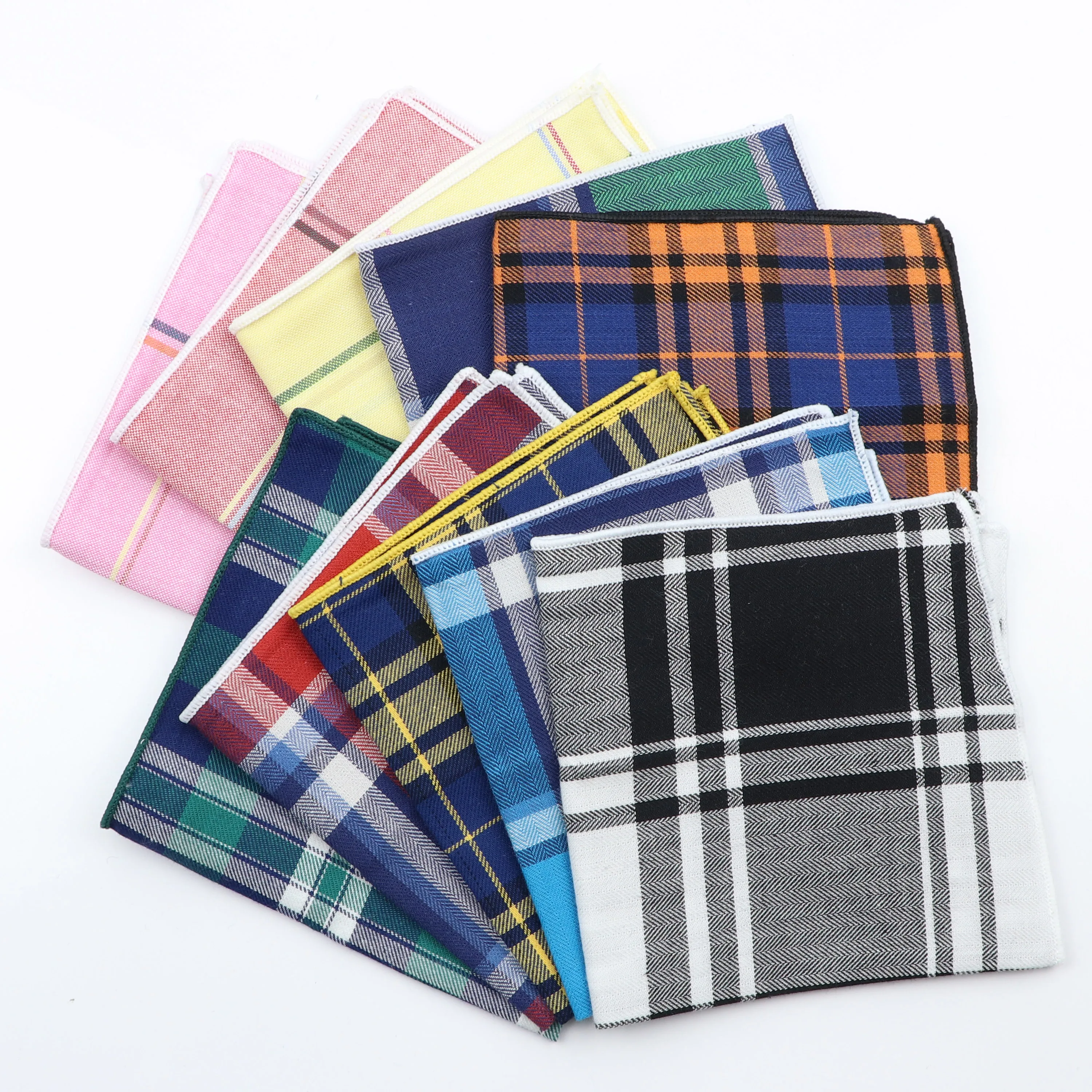 100% Cotton Striped Plaid Hankerchief Suit Hankies For Men Business Casual Party Men's 24cm Width Pocket Square Wedding Hankies