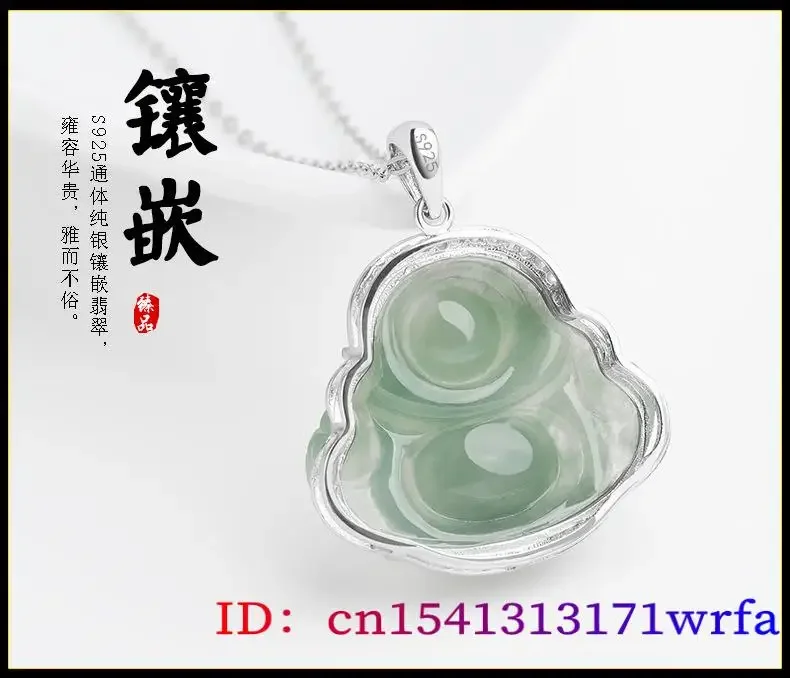 Imagem -04 - Burmese Jade Buddha Colar de Pingente Amuletos Naturais Amuleto Jadeite Verde Certificado Esmeralda 925 Encantos de Prata Acessórios