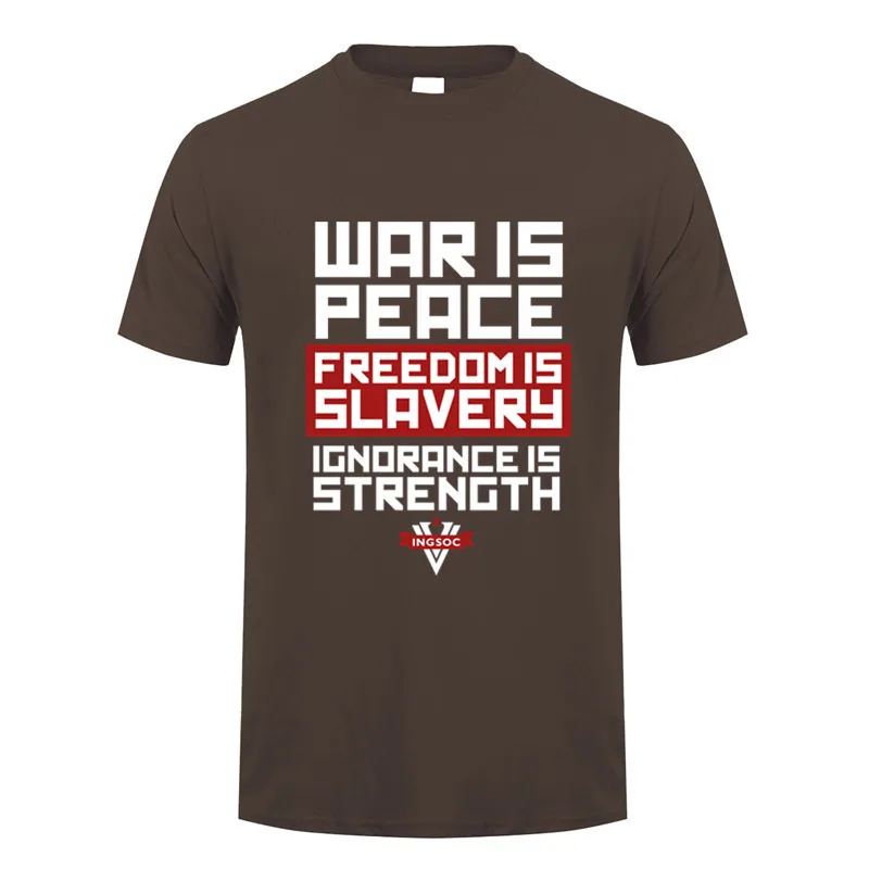 Ingsoc slogan George Orwell 1984 Big Brother Socialism War is Peace T Shirt Men Cotton Short Sleeve T-shirts Mans Tees LH-517