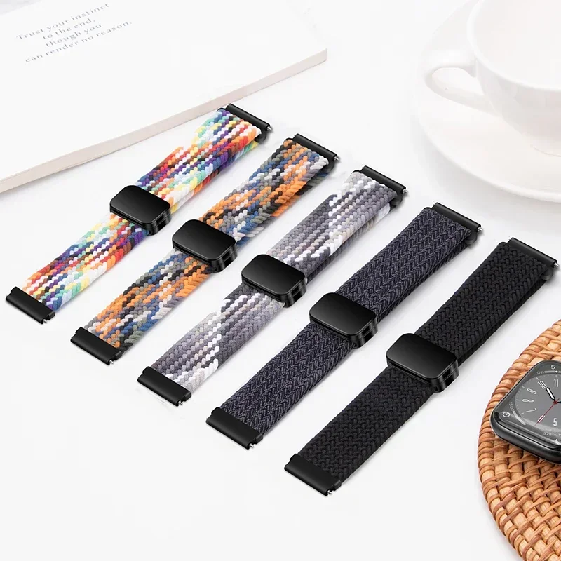 Bracelet en nylon à boucle tressée, bracelet magnétique, Huawei Watch 4, 3, GT4, 3/2 Pro, Samsung Watch 6, 5, 4, 3, Amazfit GTR, GTS Band, 20mm, 22mm