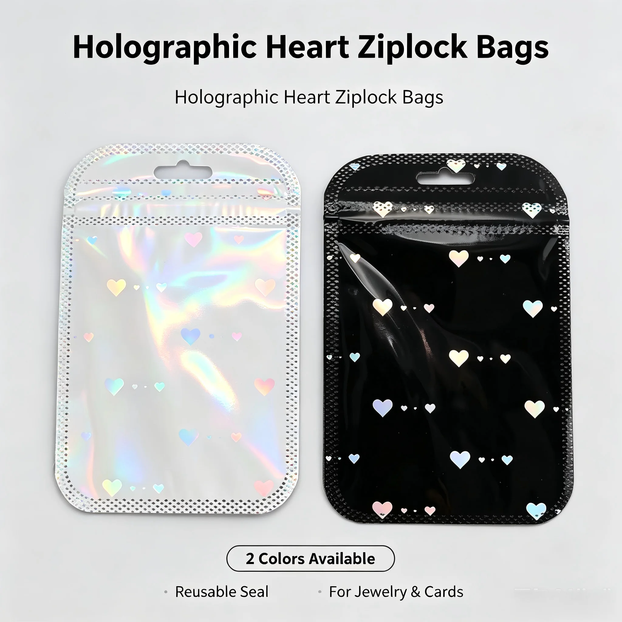 50Pcs Heart Print Aluminum Foil Ziplock Bags Black White Two Color Self Seal Packaging Pouches For Jewelry Earring Small Goods