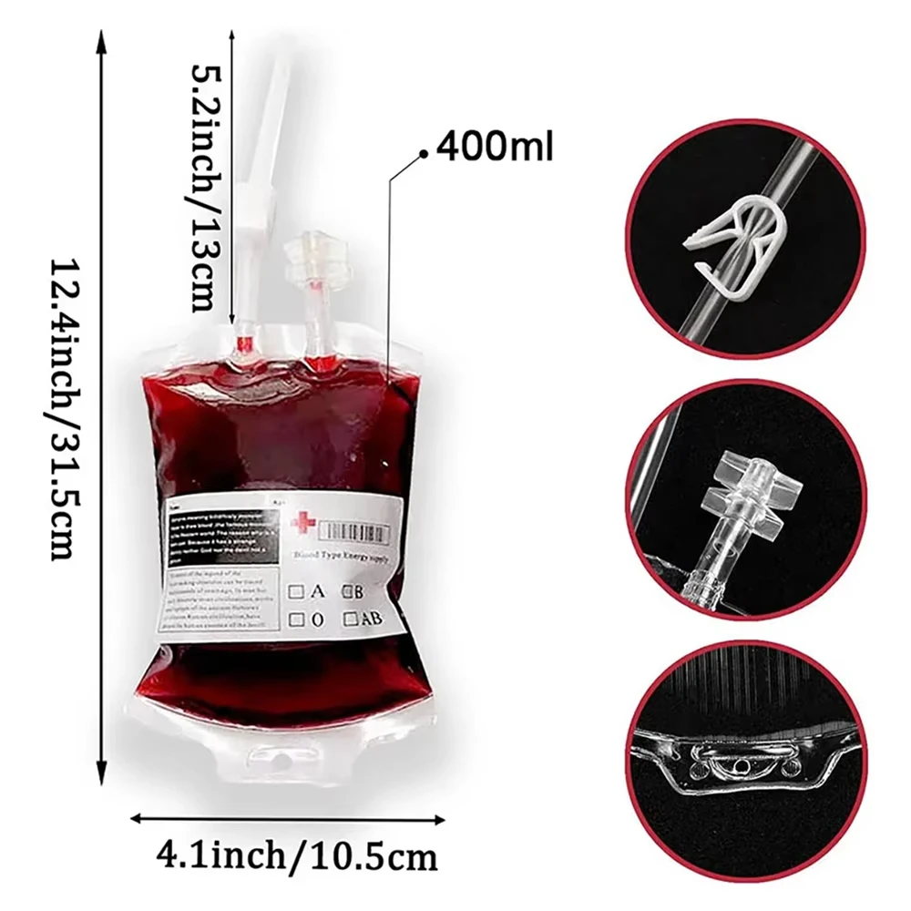 Halloween-Blutbeutel, 350ml Energy-Drink-Beutel, Vampir-Blutbeutel, Trinkbare Blutbeutel, Cosplay-Horror-Requisiten – Detail 6