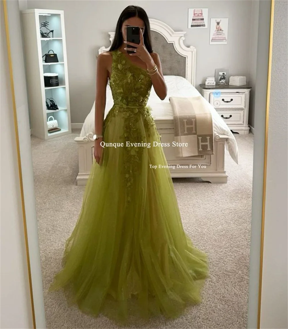 Bella Green One Shoulder Tulle robes de soirée Floor-Length Evening Dresses Valentines Day Elegant Sleeveless Wedding Dress 2024