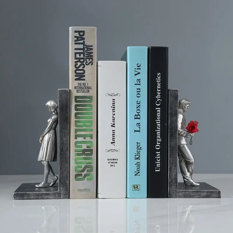 Modern Bookends with Banksy Style Figures, Creative Book Holder for Luxury Home Office, Scandinavian Minimalist Desk Decor